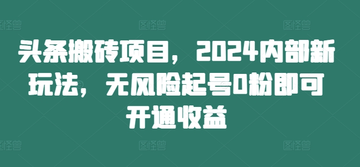 头条搬砖项目，2024内部新玩法，无风险起号0粉即可开通收益-中创网_专注互联网创业,项目资源整合