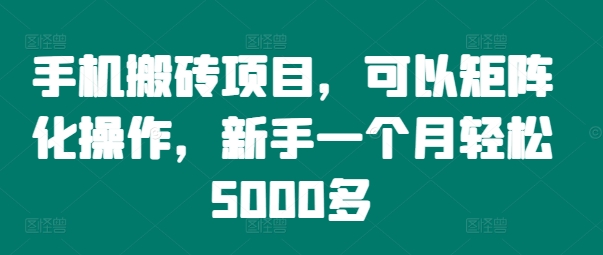 手机搬砖项目，可以矩阵化操作，新手一个月轻松5000多-中创网_专注互联网创业,项目资源整合
