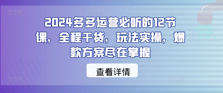 2024多多运营必听的12节课，全程干货，玩法实操，爆款方案尽在掌握-中创网_专注互联网创业,项目资源整合