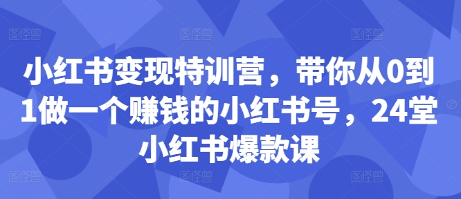 小红书的转现夏令营，陪你从0到1做一个挣钱的小红书号，24堂小红书爆款课-中创网_专注互联网创业,项目资源整合