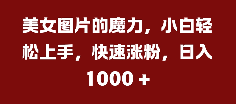 美女照片的魔力，新手快速上手，快速吸粉，日入多张【揭密】-中创网_专注互联网创业,项目资源整合