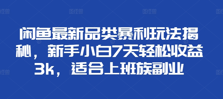 闲鱼平台全新类目爆利游戏玩法揭密，新手入门7天轻轻松松盈利3k，适宜上班族副业-中创网_专注互联网创业,项目资源整合