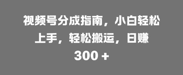 微信视频号分为手册，新手快速上手，轻轻松松运送，日入3张-中创网_专注互联网创业,项目资源整合