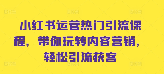 小红书运营受欢迎引流课程，带你玩转内容运营，轻轻松松引流方法拓客-中创网_专注互联网创业,项目资源整合