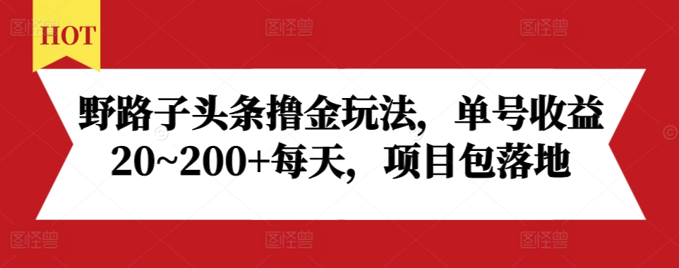 野路子头条撸金玩法，单号收益20~200+每天，项目包落地-中创网_专注互联网创业,项目资源整合
