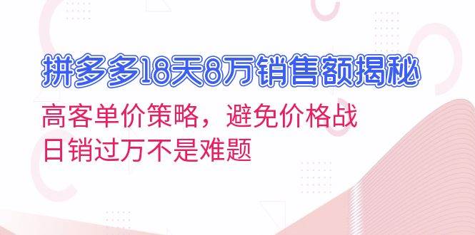 拼多多18天8万销售额揭秘：高客单价策略，避免价格战，日销过万不是难题-中创网_专注互联网创业,项目资源整合
