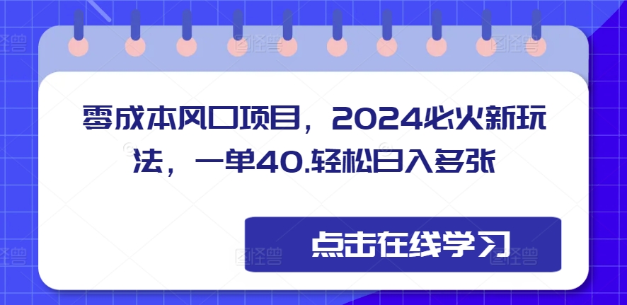 零成本蓝海项目，2024特火新模式，一单40，轻轻松松日入好几张-中创网_专注互联网创业,项目资源整合