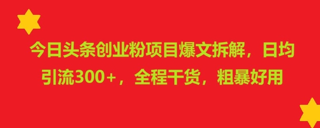 今日头条创业粉项目爆文拆解，日均引流300+，全程干货，粗暴好用-中创网_专注互联网创业,项目资源整合