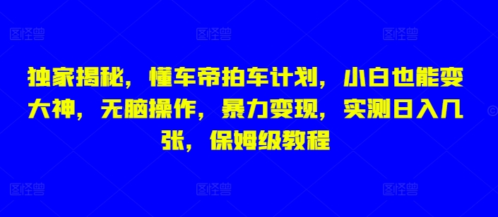 独家揭秘，懂车帝拍车计划，小白也能变大神，无脑操作，暴力变现，实测日入几张，保姆级教程-中创网_专注互联网创业,项目资源整合