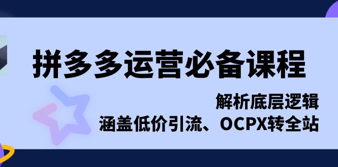 （13700期）拼多多运营必备课程，解析底层逻辑，涵盖低价引流、OCPX转全站-中创网_专注互联网创业,项目资源整合