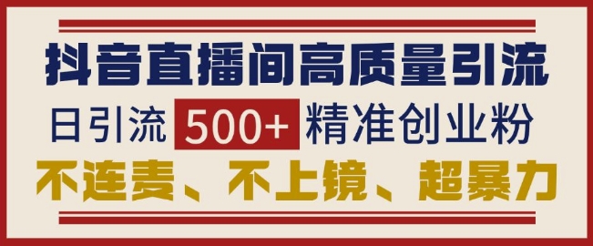 抖音直播间引流创业粉，无需连麦、不用上镜、超暴力，日引流500+高质量精准创业粉-中创网_专注互联网创业,项目资源整合