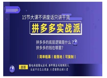 朋哥电商(拼多多实战派)，15节大课不讲废话只讲干货，简单粗暴 能落地 可复制-中创网_专注互联网创业,项目资源整合
