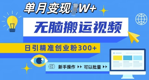 无脑搬运视频号可批量复制，新手即可操作，日引精准创业粉300+，月变现过W 【揭秘】-中创网_专注互联网创业,项目资源整合