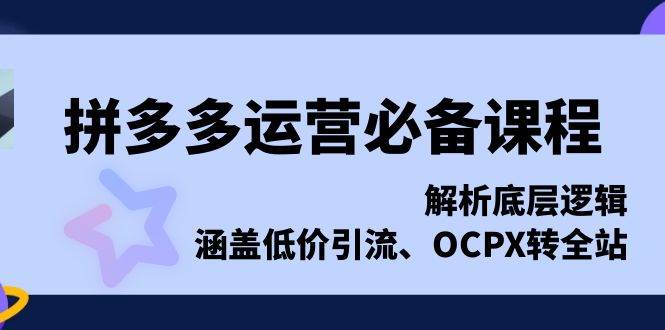 拼多多运营必不可少课程内容，分析底层思维，包含低价引流、OCPX转整站-中创网_专注互联网创业,项目资源整合