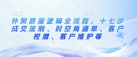 外贸底层逻辑全流程，十七步成交法则、时空角逼单、客户挖潜、客户维护等-中创网_专注互联网创业,项目资源整合