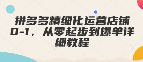 拼多多精细化运营店铺0-1，从零起步到爆单详细教程-中创网_专注互联网创业,项目资源整合