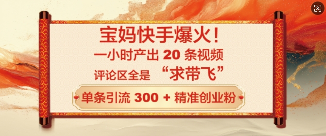 宝妈快手爆火，一小时产出 20 条视频，评论区全是 “求带飞”，单条引流 300 + 精准创业粉-中创网_专注互联网创业,项目资源整合