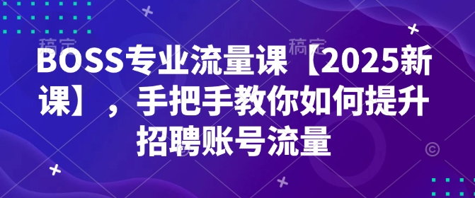 BOSS技术专业总流量课【2025新授课】，教你如何怎样提高招骋账户总流量-中创网_专注互联网创业,项目资源整合