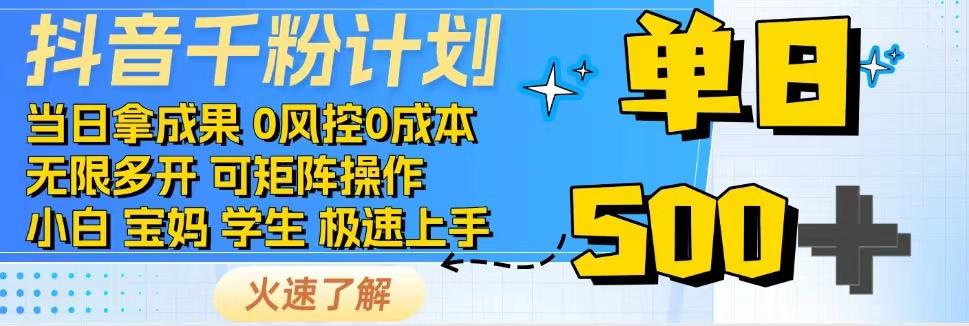 抖音视频千粉方案，日入500 ，包落地式，当日拿成效-番茄副业网