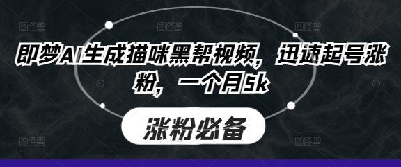 即梦AI形成猫猫黑道短视频，快速养号增粉，一个月5k-中创网_专注互联网创业,项目资源整合
