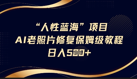 人的本性瀚海AI老照片翻新新项目家庭保姆级实例教程，长期性回购，轻轻松松日入5张-中创网_专注互联网创业,项目资源整合