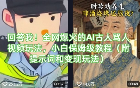 回答！各大网站爆红的AI古代人骂人视频游戏玩法，新手家庭保姆级实例教程（附引导词和转现游戏玩法）-中创网_专注互联网创业,项目资源整合
