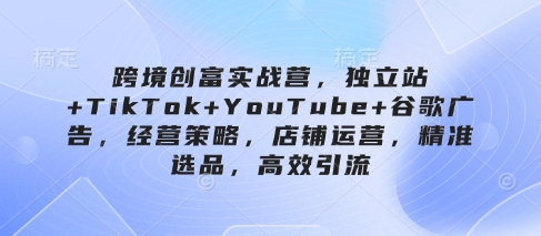 跨境电商财富实战营，自建站 TikTok YouTube 谷歌广告，经营模式，店铺管理，精确选款，高效率引流方法-中创网_专注互联网创业,项目资源整合