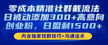 零成本精确社群营销截留法，日处于被动加上300 高意愿自主创业粉，日赢利多张-中创网_专注互联网创业,项目资源整合