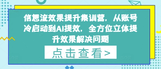 信息流广告实际效果提高训练营，从账户冷启到AI提质增效，全方位立体提高效果处理问题-中创网_专注互联网创业,项目资源整合