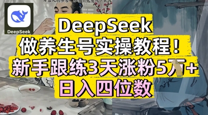 DeepSeek做健康养生号实际操作实例教程，初学者跟练3天增粉5W ，日入三位数-中创网_专注互联网创业,项目资源整合