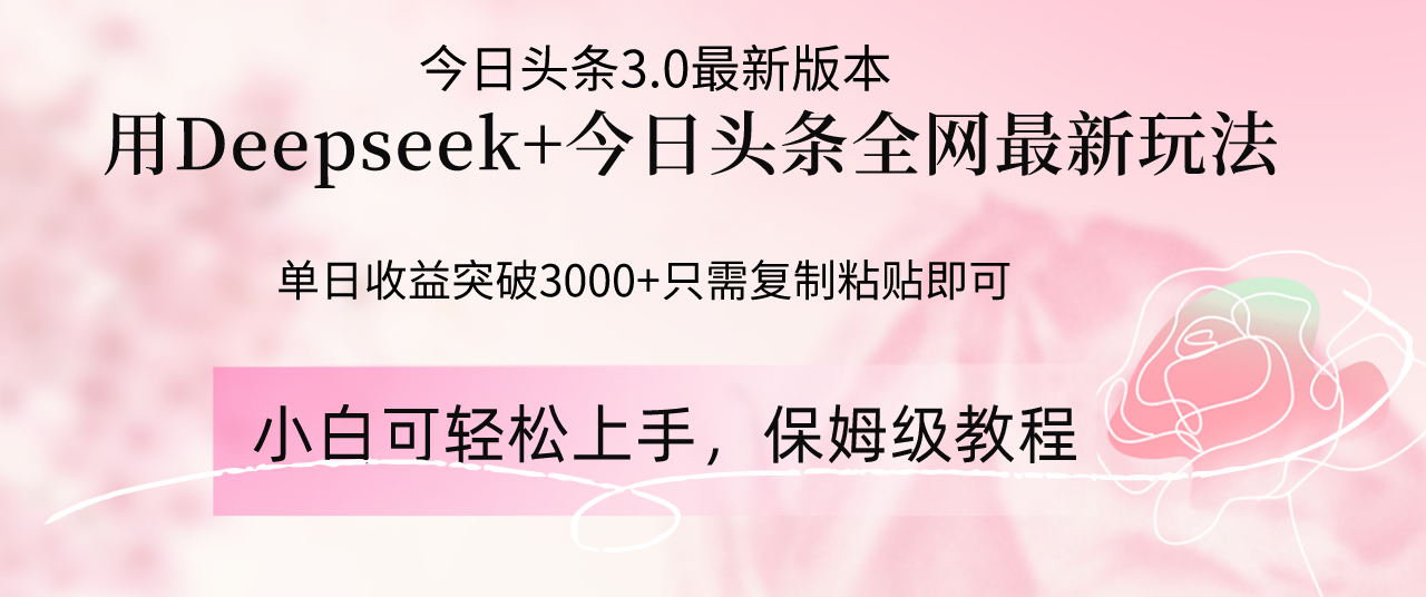 （14452期）Deepseek融合今日今日头条各大网站全新游戏玩法，单日盈利提升3000 ，只需要简单的…-中创网_专注互联网创业,项目资源整合