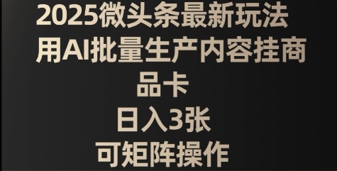 2025头条全新游戏玩法，用AI大批量生产具体内容挂产品卡，日入3张，可引流矩阵实际操作-中创网_专注互联网创业,项目资源整合