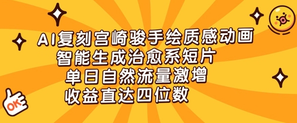 AI还原宫崎骏动漫手绘画层次感动漫，智能化形成治愈系动漫短视频，单日自然搜索流量猛增，盈利直通四位数-中创网_专注互联网创业,项目资源整合