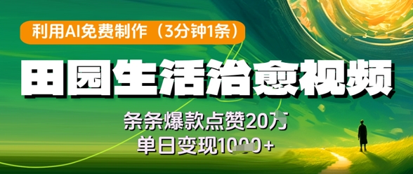 利用AI免费制作田园生活治愈视频，条条爆款点赞20W，单日变现几张-中创网_专注互联网创业,项目资源整合