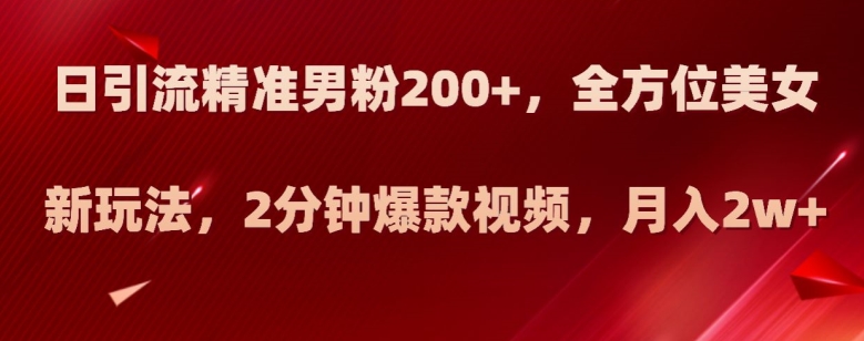 日引流方法精确粉丝200 ，多方位漂亮美女新模式，2min爆款短视频，月入2w 【揭密】-中创网_专注互联网创业,项目资源整合