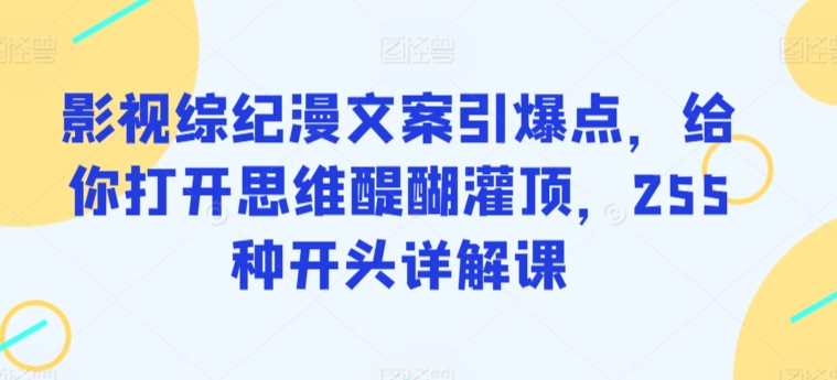 影视综纪漫文案引爆点，给你打开思维醍醐灌顶，255种开头详解课-中创网_专注互联网创业,项目资源整合