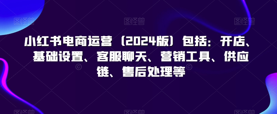 小红书电商运营（2024版）包括：开店、基础设置、客服聊天、营销工具、供应链、售后处理等-中创网_专注互联网创业,项目资源整合