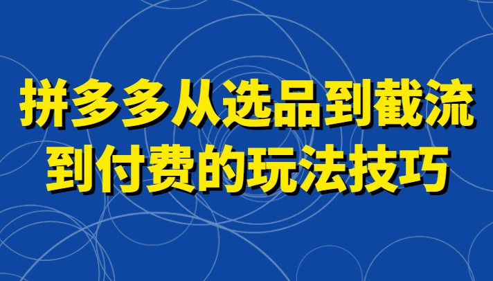 拼多多平台从选款到截留到收费的技巧攻略，帮助你把握截留自然搜索流量，高建成投产，强付钱快速开启-中创网_专注互联网创业,项目资源整合