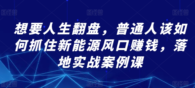 想要人生翻盘，普通人该如何抓住新能源风口赚钱，落地实战案例课-中创网_专注互联网创业,项目资源整合