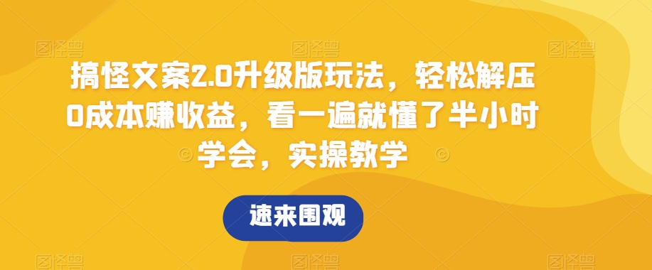 搞怪文案2.0升级版玩法，轻松解压0成本赚收益，看一遍就懂了半小时学会，实操教学【揭秘】-中创网_专注互联网创业,项目资源整合