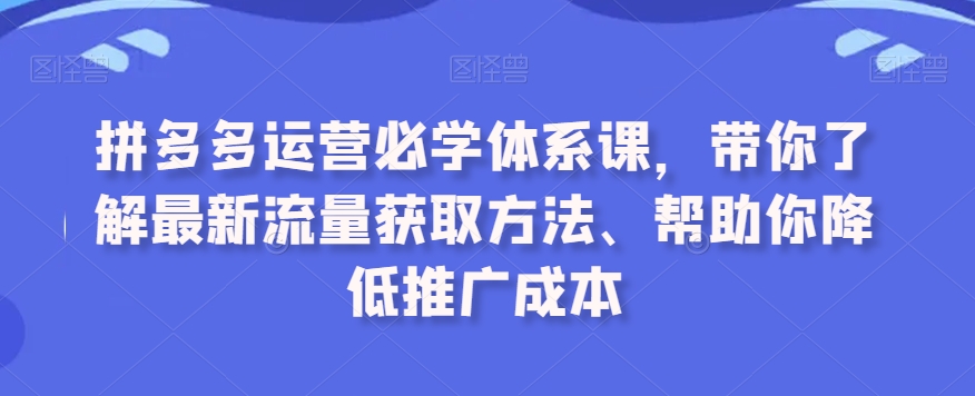 拼多多运营必学体系课，带你了解最新流量获取方法、帮助你降低推广成本-中创网_专注互联网创业,项目资源整合