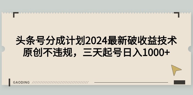 （9455期）今日头条号分为方案2024全新破盈利技术性，原创设计不违规，三天养号日入1000-中创网_专注互联网创业,项目资源整合