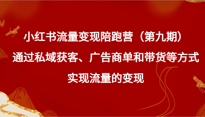 小红书的数据流量变现陪跑营（第九期）根据公域拓客、广告主单和卖货等方式实现数据流量变现-中创网_专注互联网创业,项目资源整合