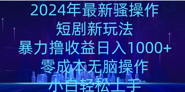 2024年骚操作短剧新玩法，暴力撸收益日入1000+，零成本无脑操作，小白轻松上手-中创网_专注互联网创业,项目资源整合