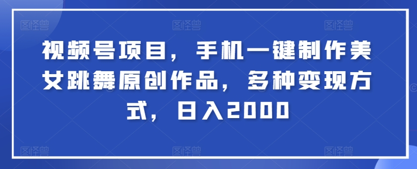 视频号项目，手机一键制作美女跳舞原创作品，多种变现方式，日入2000-中创网_专注互联网创业,项目资源整合