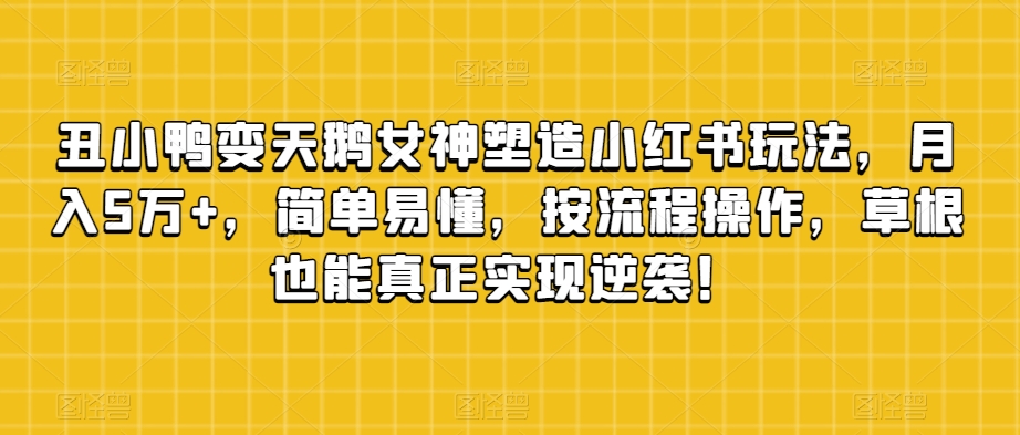 丑小鸭变天鹅极品女神营造小红书的游戏玩法，月入5万 ，通俗易懂，按流程操作，草根创业也可以从而实现逆转！-中创网_专注互联网创业,项目资源整合