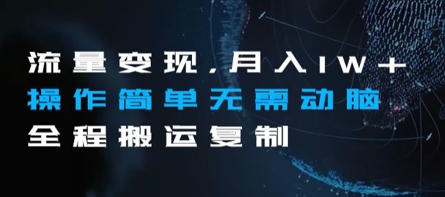 流量变现，月入1W+操作简单无需动脑全程搬运复制【揭秘】-中创网_专注互联网创业,项目资源整合