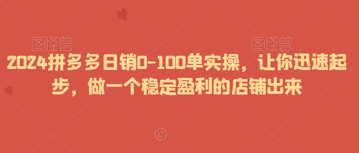 2024拼多多日销0-100单实操，让你迅速起步，做一个稳定盈利的店铺出来-中创网_专注互联网创业,项目资源整合