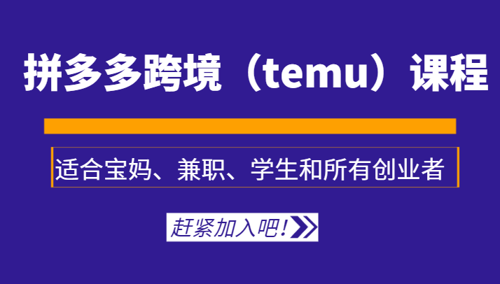 拼多多平台跨境电商（temu）课程内容，适宜宝妈妈、做兼职、学生及全部创业人-皓哥创业笔记