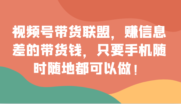 视频号带货同盟，赚信息不对称的卖货钱，仅需手机上随时随地都能做！-暖阳网-优质付费教程和创业项目大全-中创网_专注互联网创业,项目资源整合